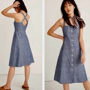 Madewell Chambray Tank Button-Front Midi Dress size 14